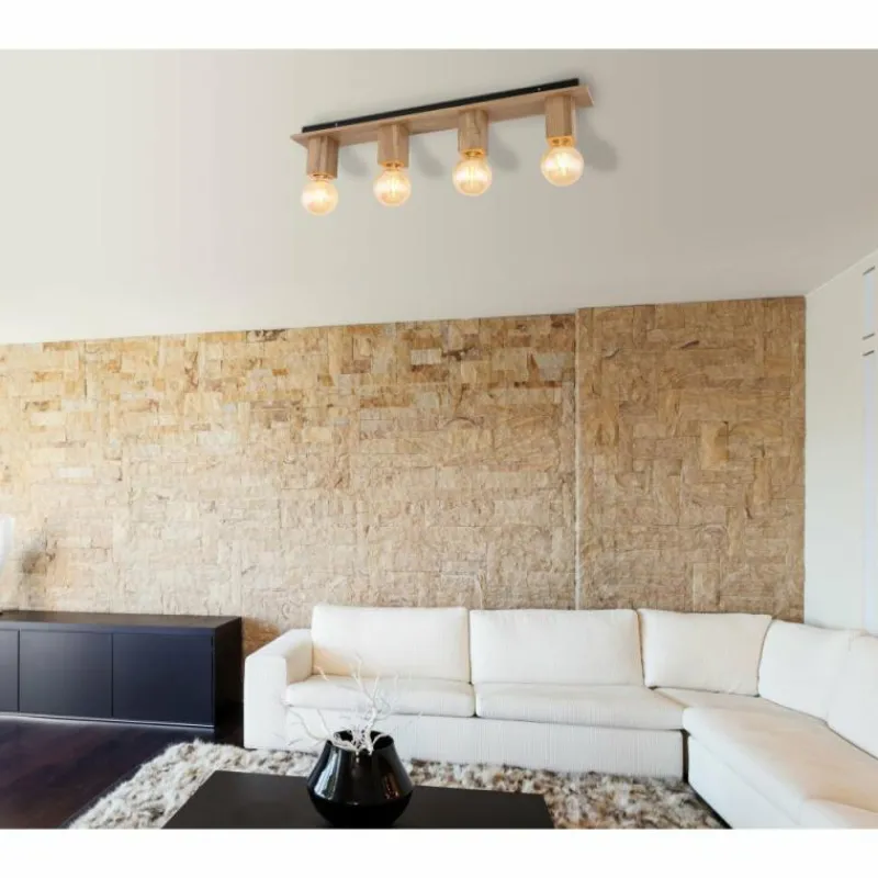 Lampes En Bois-Luminaires Globo Lighting Plafonnier Globo ERNA Bois clair, 4 lumières