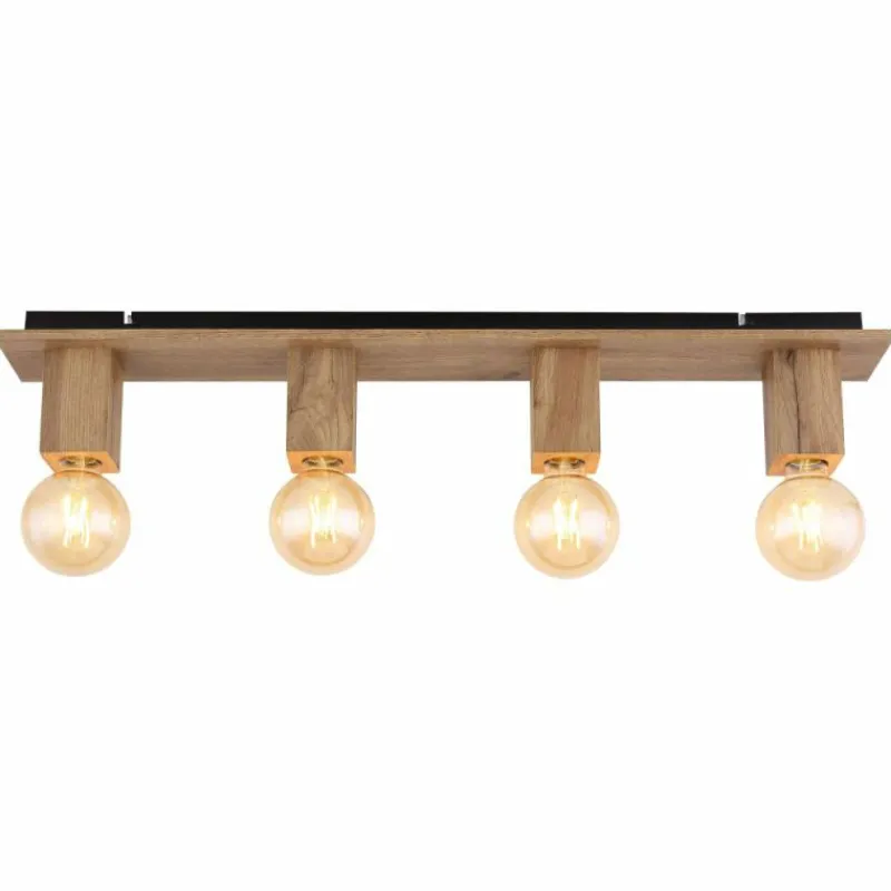 Lampes En Bois-Luminaires Globo Lighting Plafonnier Globo ERNA Bois clair, 4 lumières