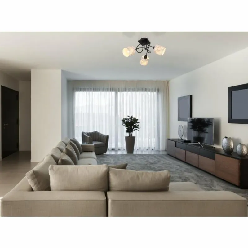 Lampes En Tissu-Luminaires Globo Lighting Plafonnier Globo GABRIELE Noir, 3 lumières