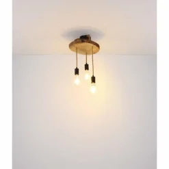 Lampes En Tissu-Luminaires Globo Lighting Plafonnier Globo GEORG Bois foncé, Noir, 3 lumières