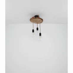 Lampes En Tissu-Luminaires Globo Lighting Plafonnier Globo GEORG Bois foncé, Noir, 3 lumières