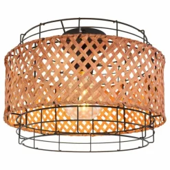 Style Boho-Chic-Luminaires Globo Lighting Plafonnier Globo GINA Bois foncé, Noir, 1 lumière