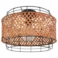 Style Boho-Chic-Luminaires Globo Lighting Plafonnier Globo GINA Bois foncé, Noir, 1 lumière