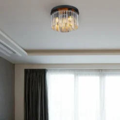 Suspension Verre Fumé-Luminaires Globo Lighting Plafonnier Globo GORLEY Noir, 5 lumières