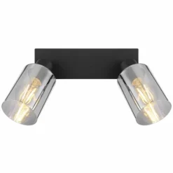 Suspension Verre Fumé-Luminaires Globo Lighting Plafonnier Globo HADERA Noir, 2 lumières