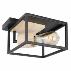 Lampes En Bois-Luminaires Globo Lighting Plafonnier Globo HAGAR Bois clair, Noir, 1 lumière