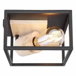 Lampes En Bois-Luminaires Globo Lighting Plafonnier Globo HAGAR Bois clair, Noir, 1 lumière