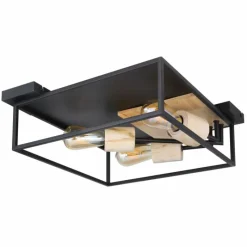 Lampes En Bois-Luminaires Globo Lighting Plafonnier Globo HAGAR Bois clair, Noir, 3 lumières