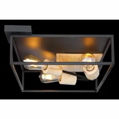 Lampes En Bois-Luminaires Globo Lighting Plafonnier Globo HAGAR Bois clair, Noir, 3 lumières