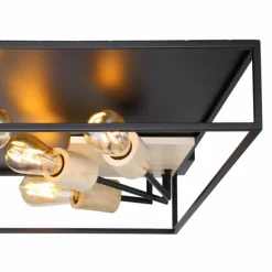 Lampes En Bois-Luminaires Globo Lighting Plafonnier Globo HAGAR Bois clair, Noir, 5 lumières