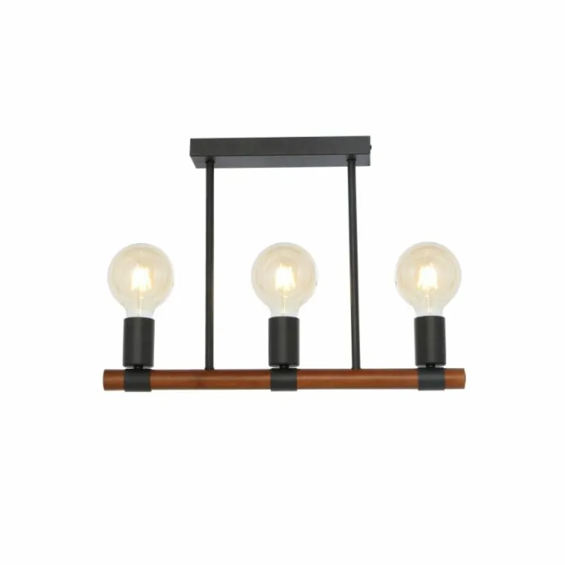 Lampes En Bois-Luminaires Globo Lighting Plafonnier Globo HEINRICH Bois foncé, Noir, 3 lumières