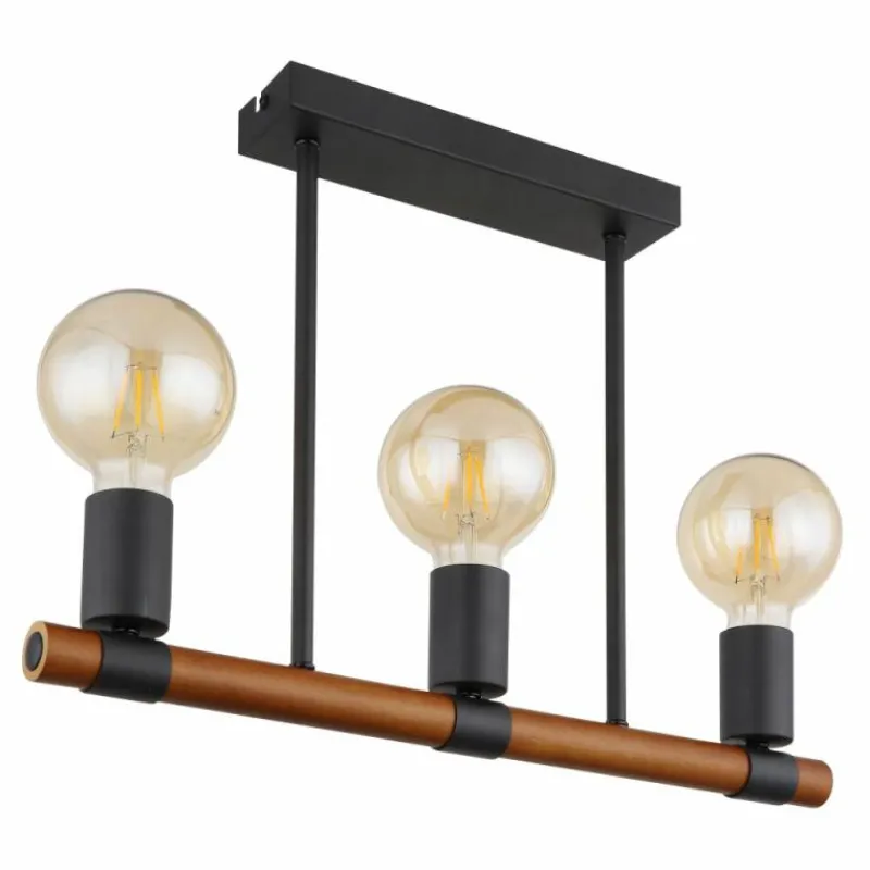 Lampes En Bois-Luminaires Globo Lighting Plafonnier Globo HEINRICH Bois foncé, Noir, 3 lumières