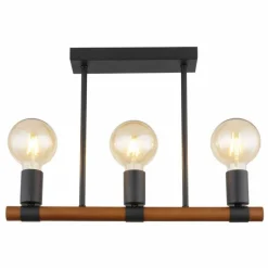 Lampes En Bois-Luminaires Globo Lighting Plafonnier Globo HEINRICH Bois foncé, Noir, 3 lumières