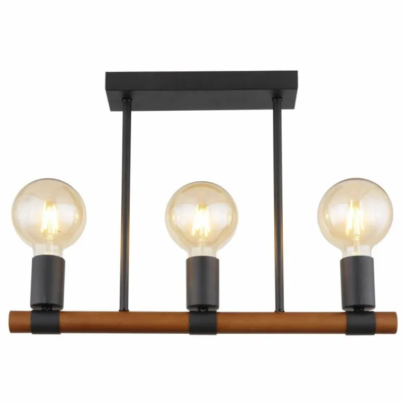 Lampes En Bois-Luminaires Globo Lighting Plafonnier Globo HEINRICH Bois foncé, Noir, 3 lumières