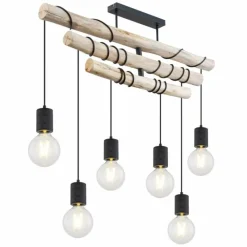 Luminaires Scandinaves-Luminaires Globo Lighting Plafonnier Globo HERMINE Bois clair, Noir, 6 lumières