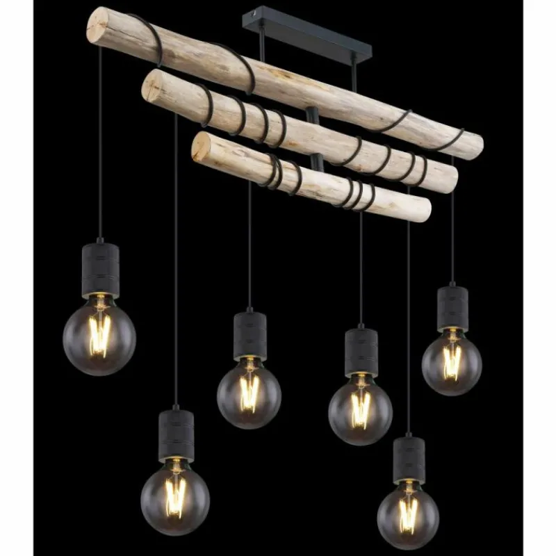 Luminaires Scandinaves-Luminaires Globo Lighting Plafonnier Globo HERMINE Bois clair, Noir, 6 lumières