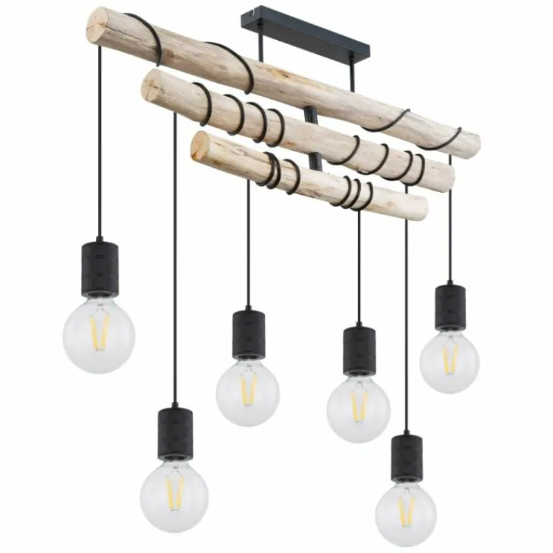 Luminaires Scandinaves-Luminaires Globo Lighting Plafonnier Globo HERMINE Bois clair, Noir, 6 lumières