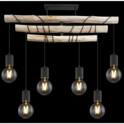 Luminaires Scandinaves-Luminaires Globo Lighting Plafonnier Globo HERMINE Bois clair, Noir, 6 lumières