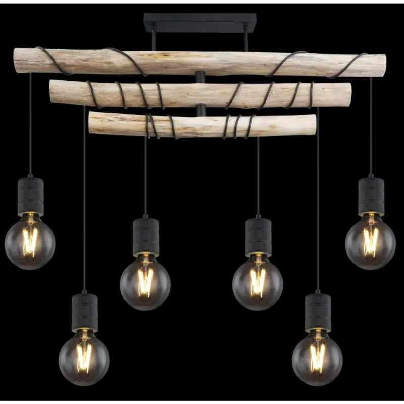 Luminaires Scandinaves-Luminaires Globo Lighting Plafonnier Globo HERMINE Bois clair, Noir, 6 lumières