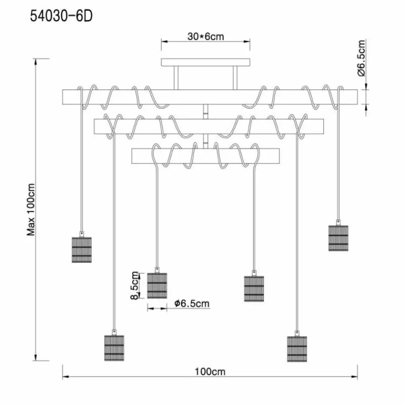Luminaires Scandinaves-Luminaires Globo Lighting Plafonnier Globo HERMINE Bois clair, Noir, 6 lumières