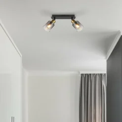 Suspension Verre Fumé-Luminaires Globo Lighting Plafonnier Globo HOLLSY Noir, 2 lumières