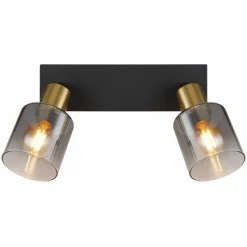 Suspension Verre Fumé-Luminaires Globo Lighting Plafonnier Globo HOLLSY Noir, 2 lumières