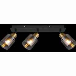 Suspension Verre Fumé-Luminaires Globo Lighting Plafonnier Globo HOLLSY Noir, 3 lumières