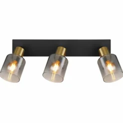 Suspension Verre Fumé-Luminaires Globo Lighting Plafonnier Globo HOLLSY Noir, 3 lumières