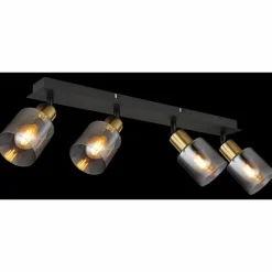 Suspension Verre Fumé-Luminaires Globo Lighting Plafonnier Globo HOLLSY Noir, 4 lumières