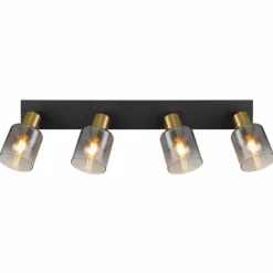 Suspension Verre Fumé-Luminaires Globo Lighting Plafonnier Globo HOLLSY Noir, 4 lumières