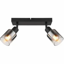 Suspension Verre Fumé-Luminaires Globo Lighting Plafonnier Globo HUBERTUS Noir, 2 lumières