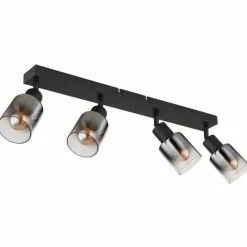 Suspension Verre Fumé-Luminaires Globo Lighting Plafonnier Globo HUBERTUS Noir, 4 lumières