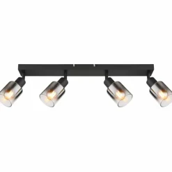 Suspension Verre Fumé-Luminaires Globo Lighting Plafonnier Globo HUBERTUS Noir, 4 lumières