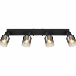 Suspension Verre Fumé-Luminaires Globo Lighting Plafonnier Globo HUBERTUS Noir, 4 lumières