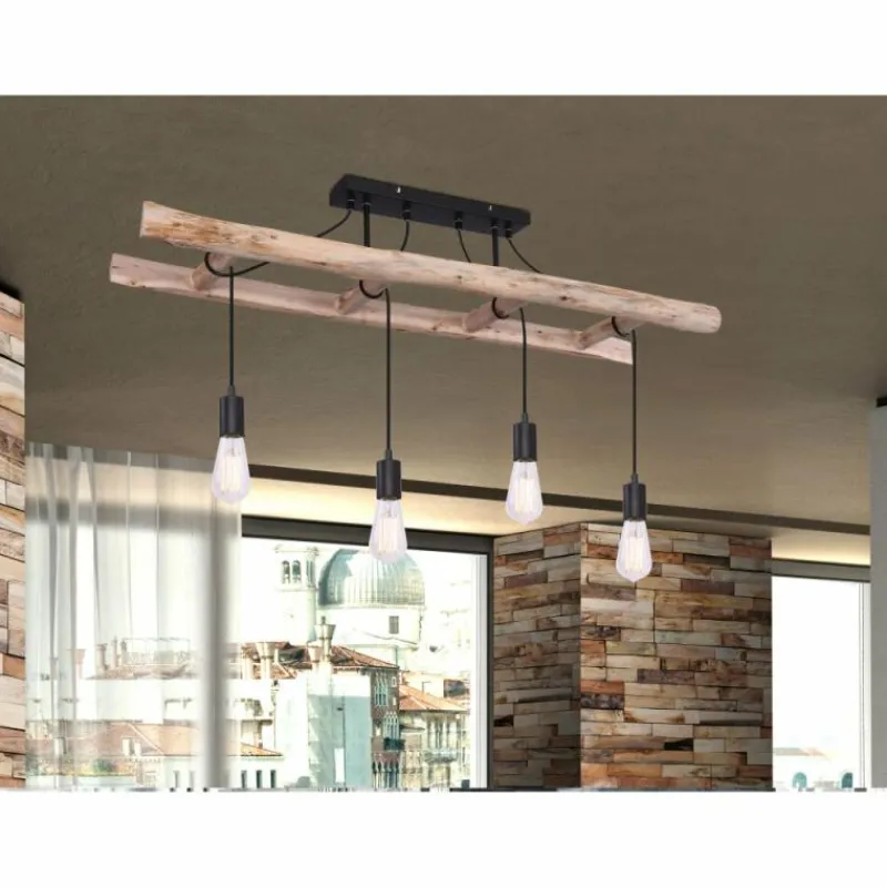 Luminaires Scandinaves-Luminaires Globo Lighting Plafonnier Globo IRMGARD Bois clair, Noir, 4 lumières