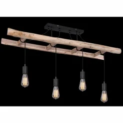 Luminaires Scandinaves-Luminaires Globo Lighting Plafonnier Globo IRMGARD Bois clair, Noir, 4 lumières