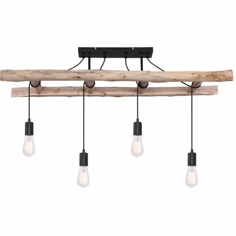 Luminaires Scandinaves-Luminaires Globo Lighting Plafonnier Globo IRMGARD Bois clair, Noir, 4 lumières