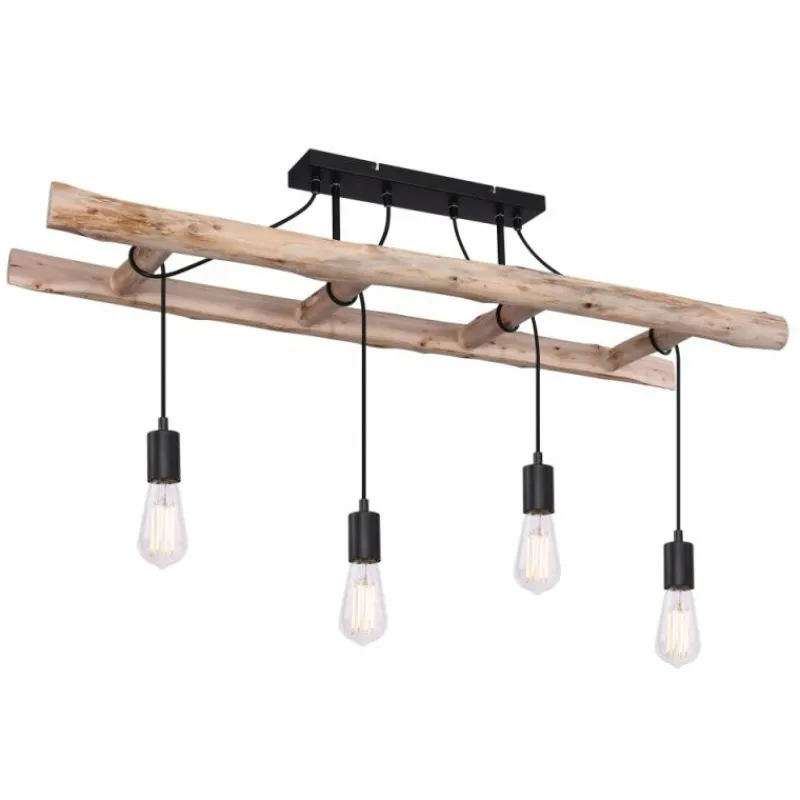 Luminaires Scandinaves-Luminaires Globo Lighting Plafonnier Globo IRMGARD Bois clair, Noir, 4 lumières