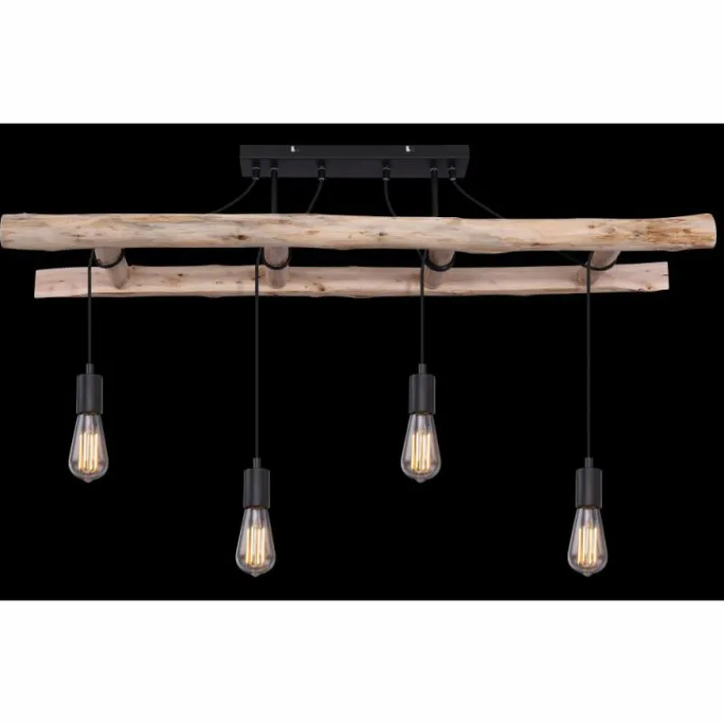 Luminaires Scandinaves-Luminaires Globo Lighting Plafonnier Globo IRMGARD Bois clair, Noir, 4 lumières