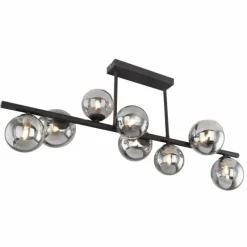 Suspension Verre Fumé-Luminaires Globo Lighting Plafonnier Globo IRNAA LED Noir, 9 lumières