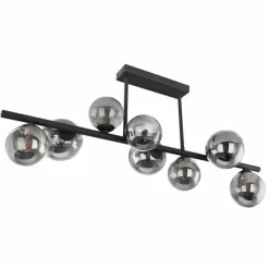 Suspension Verre Fumé-Luminaires Globo Lighting Plafonnier Globo IRNAA LED Noir, 9 lumières