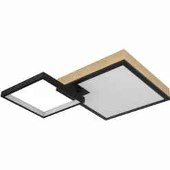 Lampes En Bois-Luminaires Globo Lighting Plafonnier Globo JACKY LED Couleur bois, Noir, 2 lumières, Télécommandes, Changeur de couleurs