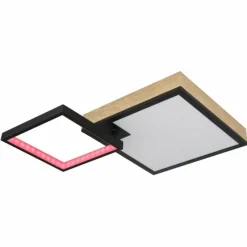 Lampes En Bois-Luminaires Globo Lighting Plafonnier Globo JACKY LED Couleur bois, Noir, 2 lumières, Télécommandes, Changeur de couleurs