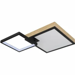 Lampes En Bois-Luminaires Globo Lighting Plafonnier Globo JACKY LED Couleur bois, Noir, 2 lumières, Télécommandes, Changeur de couleurs