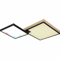 Lampes En Bois-Luminaires Globo Lighting Plafonnier Globo JACKY LED Couleur bois, Noir, 2 lumières, Télécommandes, Changeur de couleurs