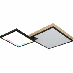 Lampes En Bois-Luminaires Globo Lighting Plafonnier Globo JACKY LED Couleur bois, Noir, 2 lumières, Télécommandes, Changeur de couleurs