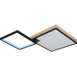 Lampes En Bois-Luminaires Globo Lighting Plafonnier Globo JACKY LED Couleur bois, Noir, 2 lumières, Télécommandes, Changeur de couleurs