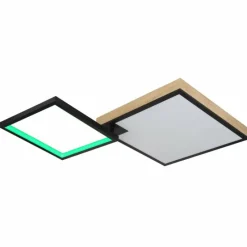 Lampes En Bois-Luminaires Globo Lighting Plafonnier Globo JACKY LED Couleur bois, Noir, 2 lumières, Télécommandes, Changeur de couleurs