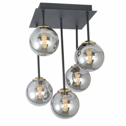 Suspension Verre Fumé-Luminaires Globo Lighting Plafonnier Globo JORGE Noir, 5 lumières