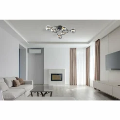 Suspension Verre Fumé-Luminaires Globo Lighting Plafonnier Globo JORGE Noir, 6 lumières